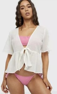 PIECES Tie Front Top Beachwear Nightwear Daywear White Rrp £26 Size XSmall - Picture 1 of 3
