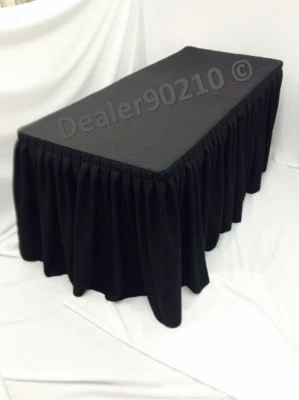 TABLECLOTH MARKET 8' ft. Fitted Polyester Double Pleated Table Skirting Cover w/Top Topper BLACK