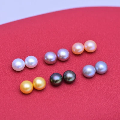 Beautiful Natural Freshwater Pearl Stud Earrings Flat Round Beads Jewelry Charms - Изображение 1 из 4