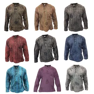 Men's Lightweight Cotton Stonewashed Striped Festival Hippie Grandad Shirt - Picture 1 of 28