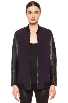 $995 Rag & Bone eggplant pacific silk quilted jacket with leather slev size XS - Image 1 of 4