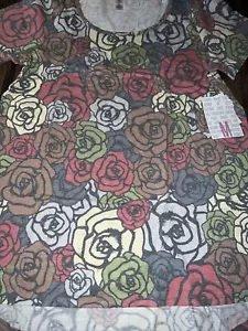 NEW Lularoe Classic T Shirt Top Gray Gray Cabbage Roses Medium 10/12 8/10 M 🦄 - Picture 1 of 10