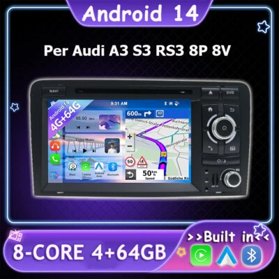 Android 14 Autoradio CarPlay Per Audi A3 S3 RS3 8P 8V 2003-2013 GPS Navi 4G+64GB - Immagine 1 di 4
