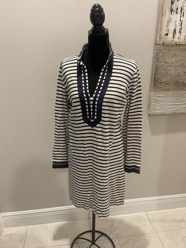 Abito midi Tory Burch blu navy e panna a righe M