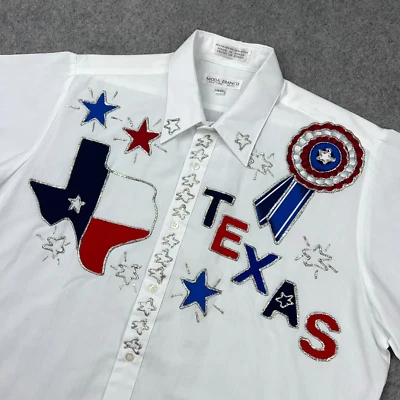 VTG Texas Shirt Mens Large White Short Sleeve Western Cowboy 4th of July Button - Image 1 of 4