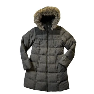 Eddie Bauer Noble Down Parka Womens Med Black Gray Faux Fur Hood Full Zip Coat - Picture 1 of 10