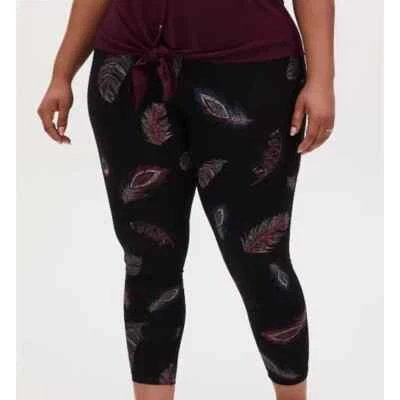 Feather Legging Torrid 2 2X 18 20 black Stretch  Women's Plus Print Premium Nwt - Image 1 of 4