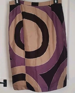 Falda MaxMara en diseño abstracto morado, dorado y negro - 100% seda - Talla 6 - Imagen 1 de 5