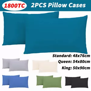 2 Pack Pillow Cases 1800TC Hotel Quality Pillowcases Standard Queen King Size AU - Picture 1 of 22
