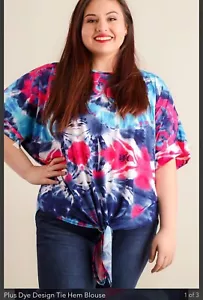Blusa Boutique BELLAMIE Dobladillo Mangas Cortas TIE TINTE Talla Grande 1X Multicolor - Imagen 1 de 7