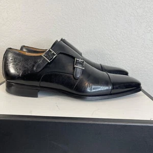 Magnanni 11677 Black Leather Double Monk Strap Cap Toe Dress Shoes Men's 9 M - Picture 1 of 8