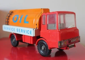 Vintage 9” OIL SERVICE TANKER Red Truck Lorry Tin & Plastic Toy CAR German - Picture 1 of 12