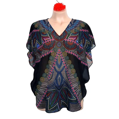 Miraclesuit Caravana Caftán Natación Encubrimiento Mujeres S Negro Boho Playa Crucero Vacaciones Foto 1 de 4