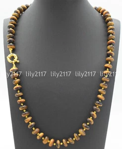 Natural 5x8mm Yellow African Tiger's Eye Gemstone Rondelle Beads Necklace 18" - Picture 1 of 4