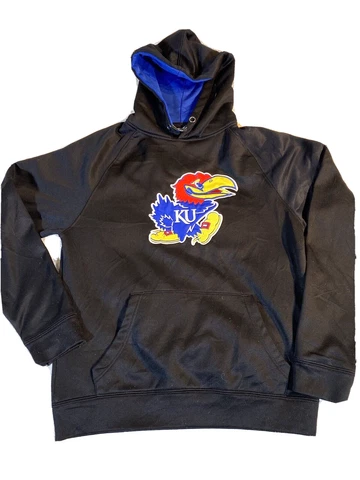 Kansas Jayhawks Hoodie Mens Small Black Sweatshirt Long Sleeve Embroidered 90s Cover