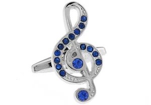 Coppia gemelli Music Clef cristallo blu alti matrimonio confezione regalo e panno lucidante - Foto 1 di 3
