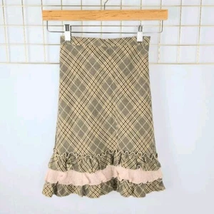 Charabia Paris Girls Skirt 8 Vintage Brown Tan Plaid Pink Ruffle Hem- Read - Picture 1 of 6
