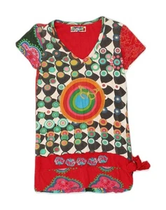 DESIGUAL Girls Tunic Dress 13-14 Years Large Red Geometric Cotton ML03 - Picture 1 of 4