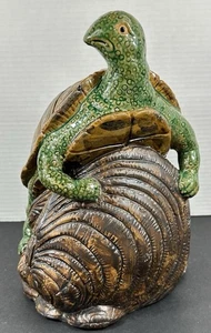 Turtle Garden Statue Turtle Resting on Large Clam Shell 11" Garden Decoration - Picture 1 of 8