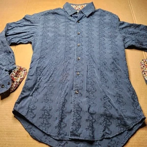 Robert Graham Blue Paisley Button Up Men's Small Long Sleeve Flip Cuff Pinwheel - Picture 1 of 12