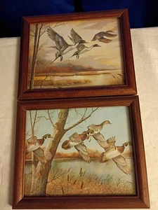 Vintage Set Of 2 Framed Prints-Country Ducks In Flight-11.5"X9.5" Colorful  - Picture 1 of 13