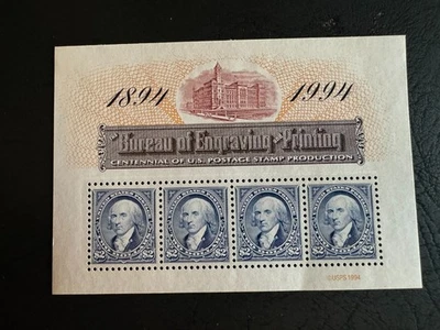 Scott #2875 Bureau of Engraving & Printing 4 $2 Stamp Souvenir Sheet (1994) - Image 1 of 2