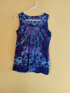 Apt. 9 Satiny Tank Top Womens L Tie Dye Shibori Babydoll Glam Bling Purples Boho - Picture 1 of 10