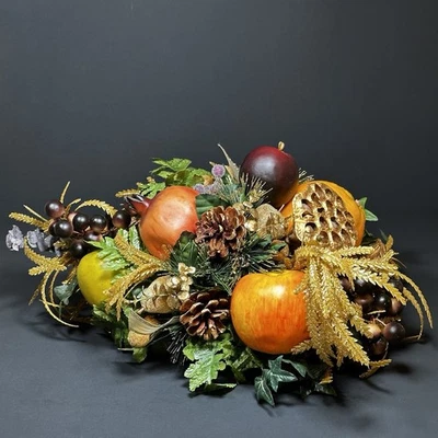Large Custom Handmade Fall Holiday Centerpiece Artificial Fruit Gold FloralDecor - Image 1 of 4