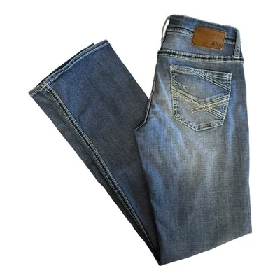 Pantalones de mezclilla BKE Carter para hombre corte bota ~ talla 32x36 ~ azul lavado a la piedra elástico ~ L15 28 Foto 1 de 4