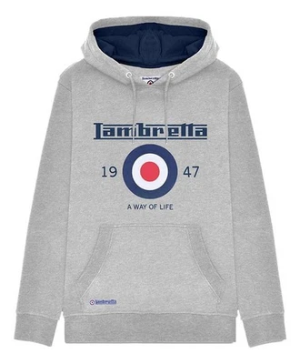 Lambretta Mens Grey Logo Classic Pull Over Sweatshirt Hooded Hoodie - Image 1 of 4