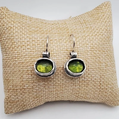 SILPADA Sterling Silver Hammered 'Daintree' Green Glass Dangle Earrings W1455 - Image 1 of 4
