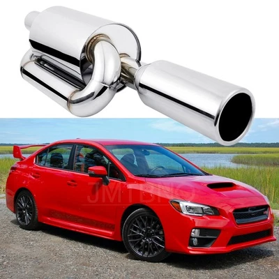 For Subaru WRX STI Twin Loop Exhaust Tips Muffler 2.5" Inlet 4" Outlet Polished - Image 1 of 4