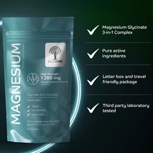 Magnesium Glycinate 1280.60 mg per Serving (106% NRV) High Strength Feel balance - Picture 1 of 13