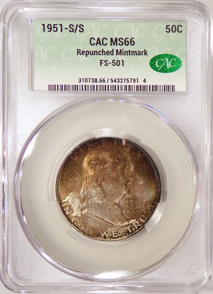 1951-S/S RPM repunched mintmark FS-501 Franklin CAC MS66 - Image 1 of 2