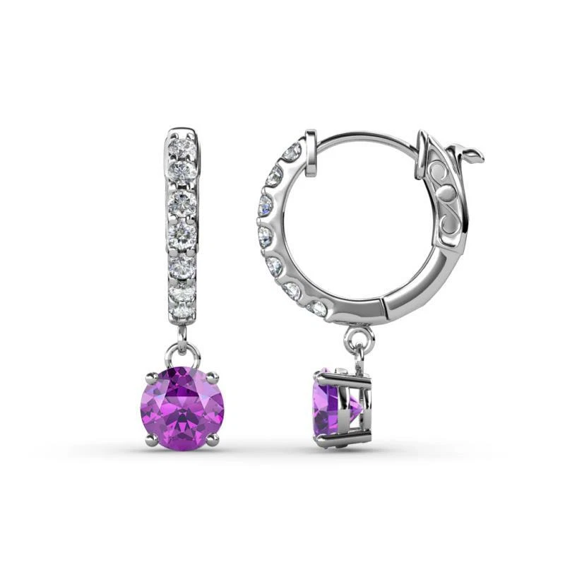Amethyst Diamond 1 ctw Womens Dangle Huggie Hoop Earring 14K JP:237358 - Image 1 of 1