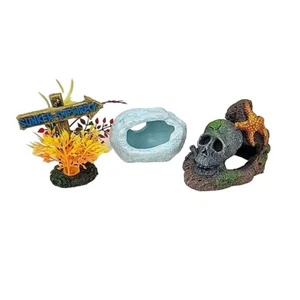 Aquarium Landscape Mossy Skeleton Skull Rock Fish Hiding Place/Cave Lot Of 3 Pcs - Picture 1 of 12