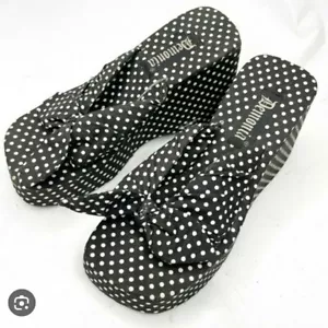 DEMONIA VINTAGE POLKA DOT BOW PLATFORM SLIDE SANDALS ROCKABILLY Y2K 6 - Picture 1 of 6