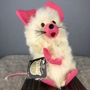 Juguete de piel de ratón de rata Lamar de colección orejas borrosas blancas rosadas con etiqueta 7" - Imagen 1 de 10