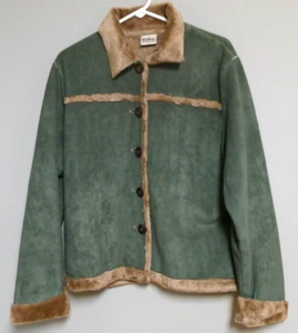 Kiko Womens Size M Jacket Green Suede Fur Lined Button Up Collared Heavy - Picture 1 of 5