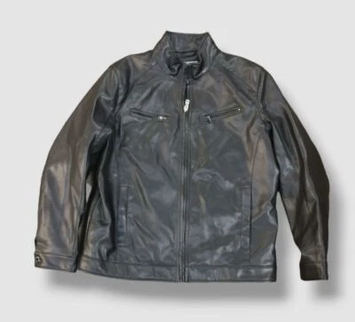 $229 Abrigo Chaqueta de Moto Michael Kors Para Hombre Negro Perforado Imitación Cuero Talla XL Foto 1 de 3