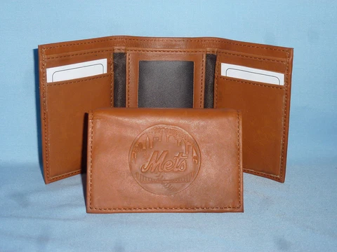 New York NY METS   Leather TriFold Wallet    NEW    brown 2 Cover