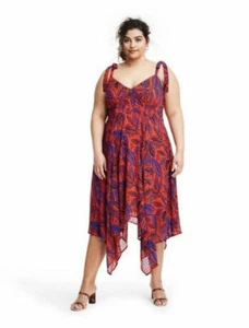 ALEXIS for Target Dress Orange Blue Botanical Tie Strap Asymmetrical Hem 2X NWT - Picture 1 of 9