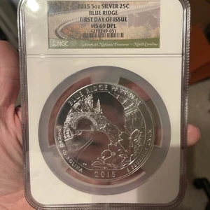 2015 Blue Ridge MS69DPL  5oz Silver 25C Coin NGC - Picture 1 of 3