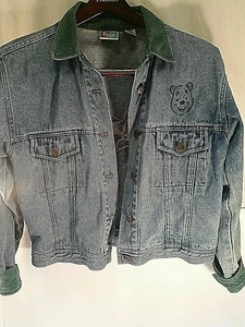 Disney Winnie the Pooh Denim Jean Jacket Stonewashed Stitched Women's Large Bear - Picture 1 of 10
