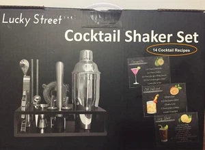 🍹 "LUCKY STREET"-SS Cocktail Shaker Set (14 Teile) + 🍸 Cocktail Rezepte 🫒 NEU - Bild 1 von 6