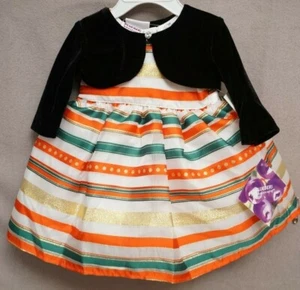 Blueberi Blvd. Striped Taffeta Dress & Velvet Bolero Set Size: 12/18 Mos. BNWT - Picture 1 of 14