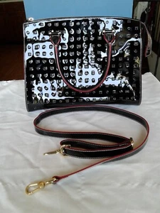 ARCADIA ITALY ~ ECHT LACK SCHWARZ LEDER TASCHE/GELDBÖRSE-PYTHON BESATZ ERWEITERBAR. - Bild 1 von 13