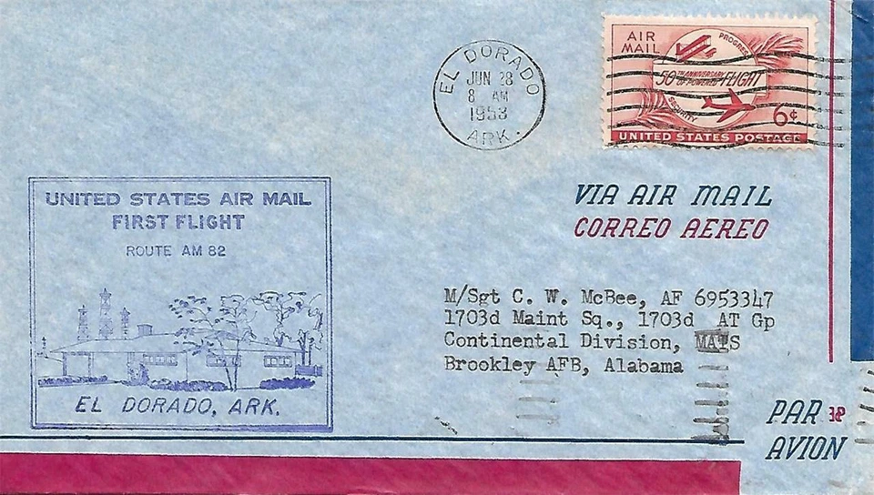 First Airmail Flight Cover El Dorado AR June 28 1953 AAMC#82S61 - Image 1 of 1
