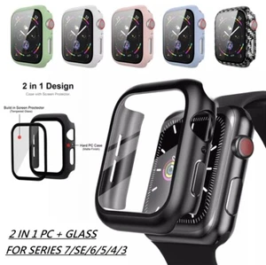 Per Apple Watch Custodia Serie 7/SE/6/5/4/3 Full Cover Vetro Protezione Schermo +Custodia - Foto 1 di 13