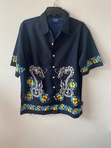 SIDEOUT YOUTH man WAWAIIAN floral DRAGON PRINTS SHIRT SHORT SLEEVE L-14/16 - Picture 1 of 4